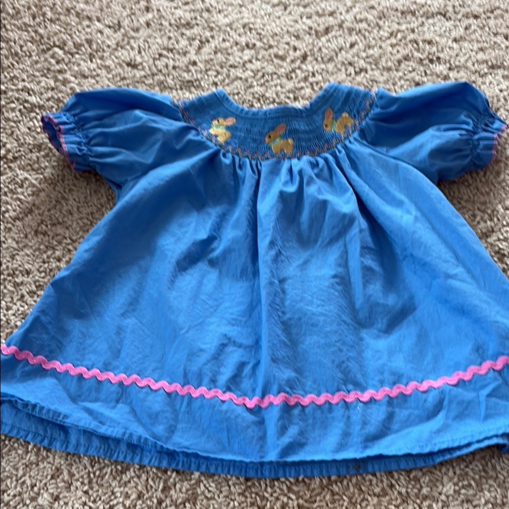 Blue Smocked Sundress with Puff Sleeves